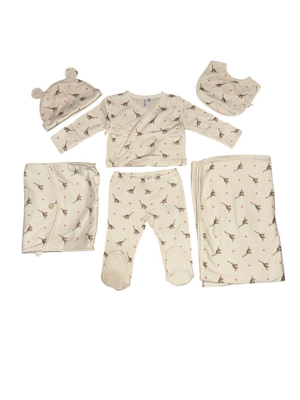 Janie And Jack Baby Bundle Of Love Gift Set 6 Piece Set 100% Cotton Dinosaurs